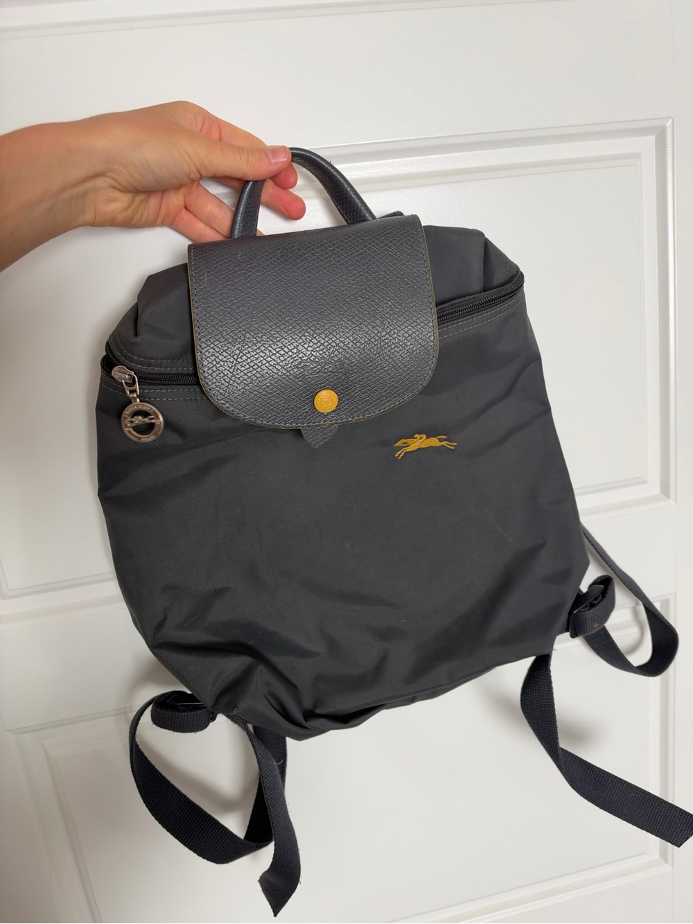 Longchamp Black Nylon Mini Backpack with Gold Logo
